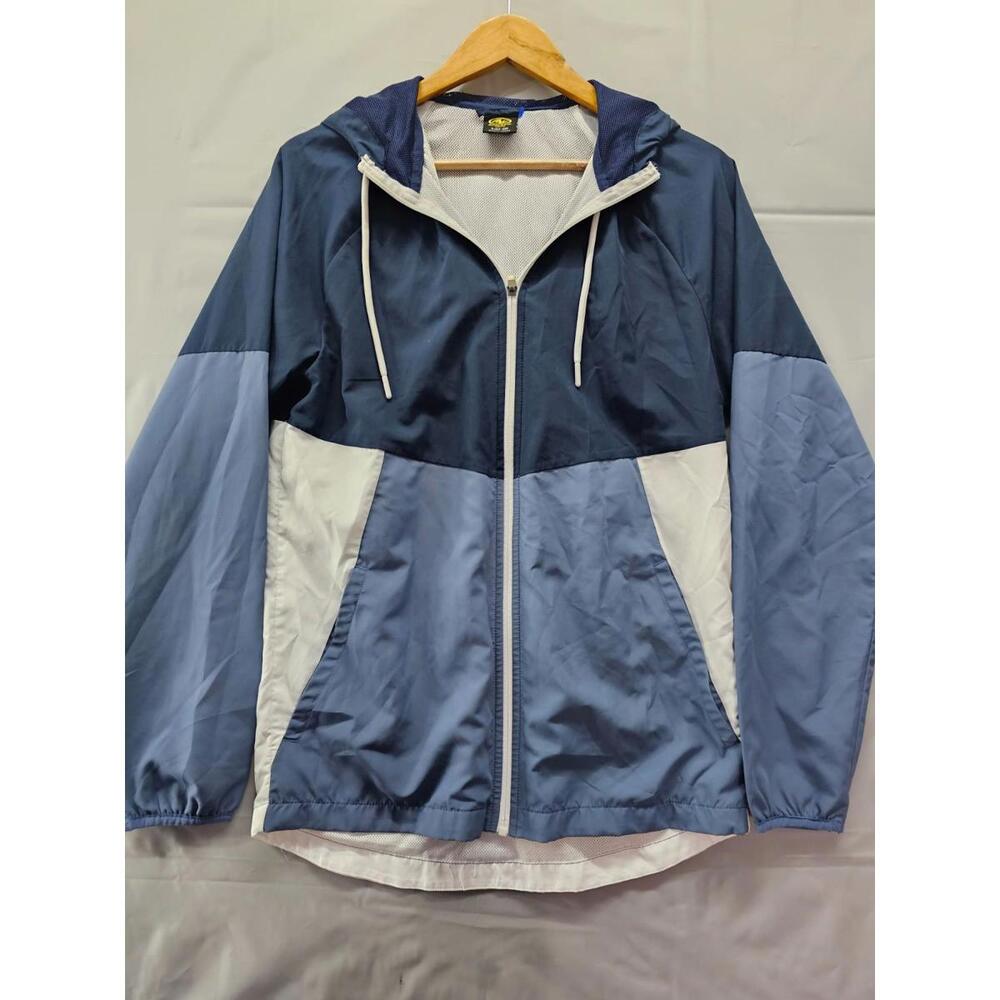 Athletic Works Blue Colorblock Hooded Windbreaker Jacket Size Small